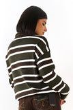 MAGLIONCINO ALMA VERDE/MARRONE RIGATO CON ZIP