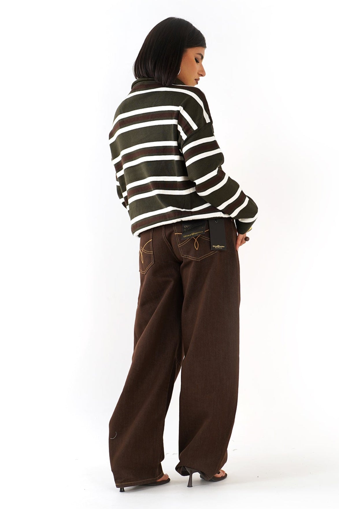MAGLIONCINO ALMA VERDE/MARRONE RIGATO CON ZIP