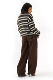MAGLIONCINO ALMA VERDE/MARRONE RIGATO CON ZIP