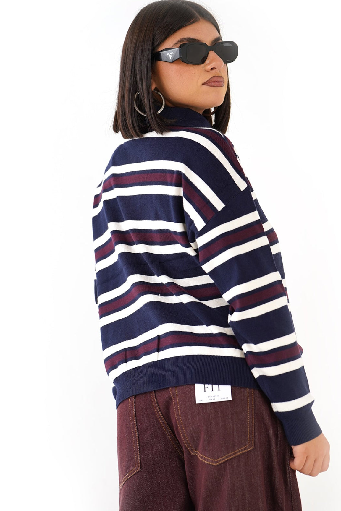 MAGLIONCINO ALMA RIGATO BLU/BORDEAUX CON ZIP
