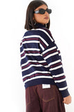 MAGLIONCINO ALMA RIGATO BLU/BORDEAUX CON ZIP