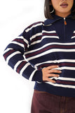 MAGLIONCINO ALMA RIGATO BLU/BORDEAUX CON ZIP