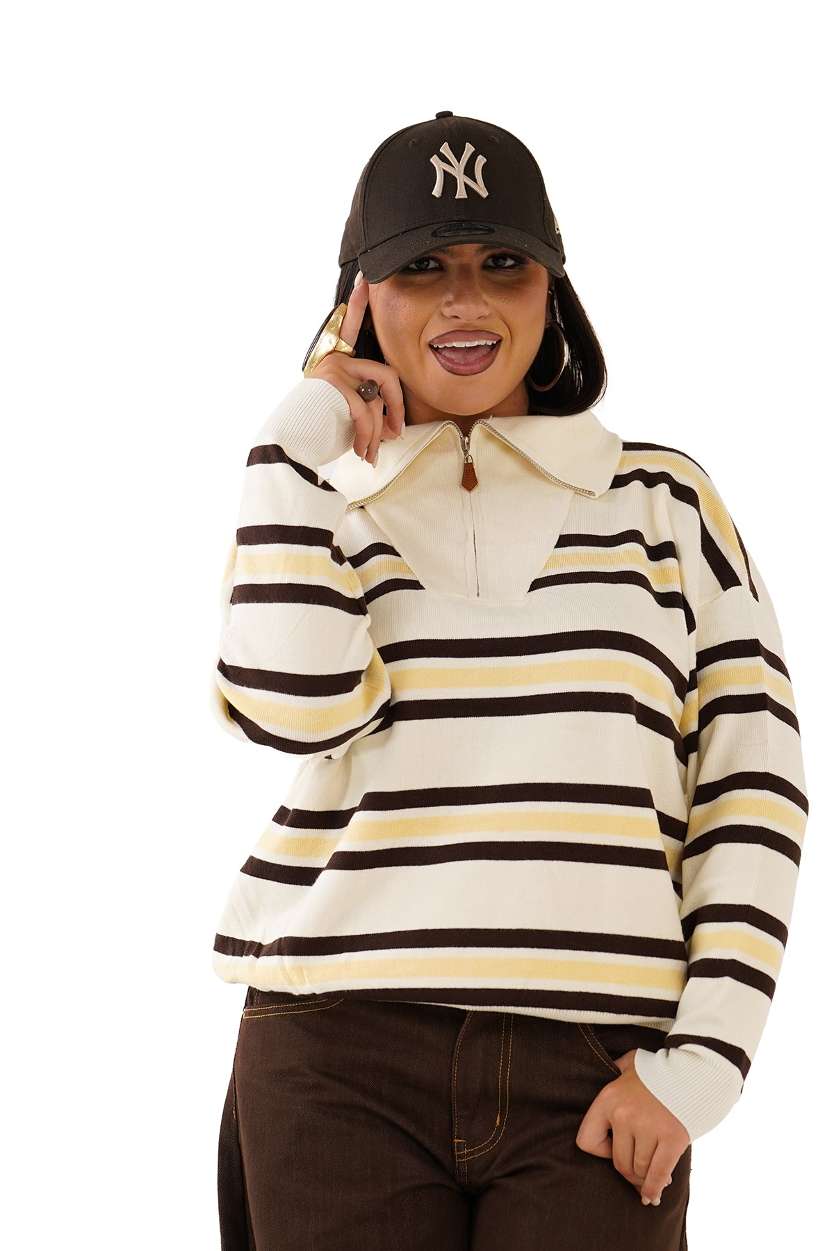 MAGLIONCINO ALMA RIGATO PANNA/GIALLO CON ZIP