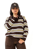 MAGLIONCINO ALMA RIGATO MARRONE/GIALLO CON ZIP