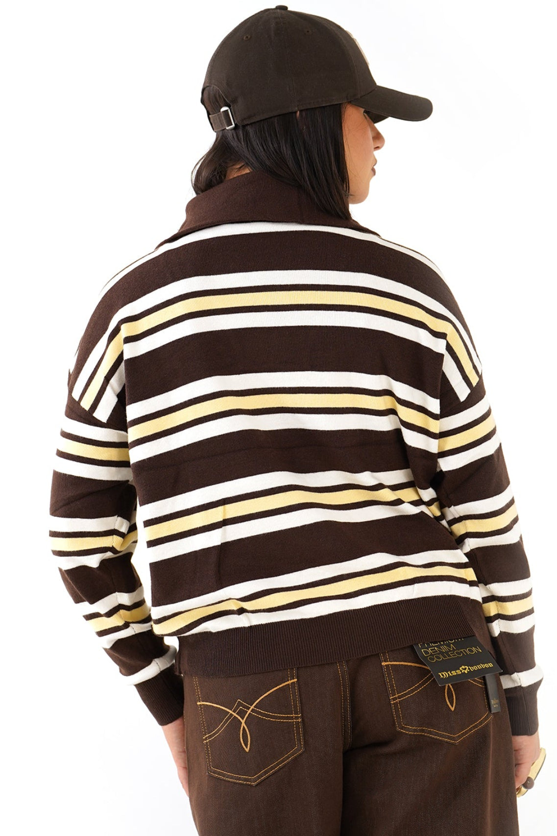 MAGLIONCINO ALMA RIGATO MARRONE/GIALLO CON ZIP