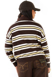 MAGLIONCINO ALMA RIGATO MARRONE/GIALLO CON ZIP