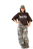 T-SHIRT ROCKSTAR MARRONE CON SPALLINE MEZZA MANICA