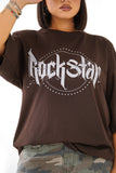 T-SHIRT ROCKSTAR MARRONE CON SPALLINE MEZZA MANICA