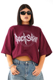 T-SHIRT ROCKSTAR BORDEAUX CON SPALLINE MEZZA MANICA