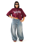 T-SHIRT ROCKSTAR BORDEAUX CON SPALLINE MEZZA MANICA