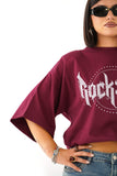 T-SHIRT ROCKSTAR BORDEAUX CON SPALLINE MEZZA MANICA
