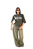 T-SHIRT ROCKSTAR VERDE MILITARE CON SPALLINE MEZZA MANICA