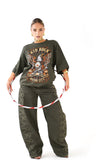 T-SHIRT KID ROCK VERDE MILITARE CON SPALLINE MEZZA MANICA