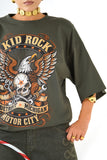 T-SHIRT KID ROCK VERDE MILITARE CON SPALLINE MEZZA MANICA