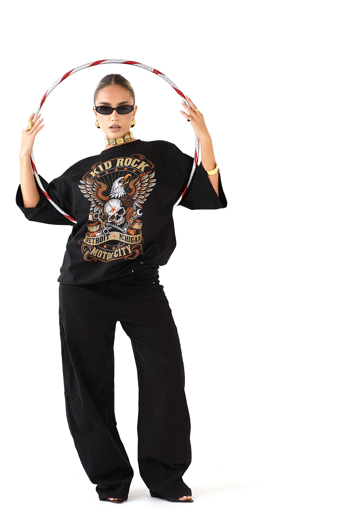 T-SHIRT KID ROCK NERO CON SPALLINE MEZZA MANICA