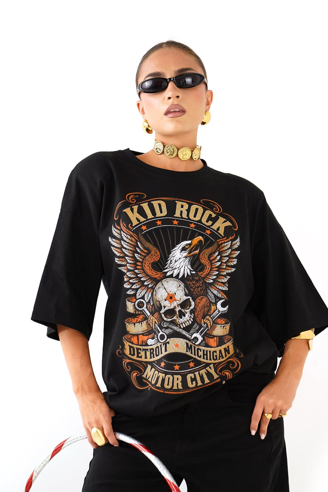 T-SHIRT KID ROCK NERO CON SPALLINE MEZZA MANICA