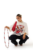 T-SHIRT ALL ABOUT ROCK BIANCA CON SPALLINE MEZZA MANICA