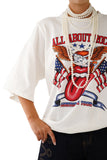 T-SHIRT ALL ABOUT ROCK BIANCA CON SPALLINE MEZZA MANICA
