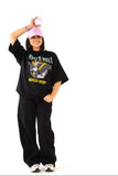 T-SHIRT ROCK N ROLL NERA CON SPALLINE MEZZA MANICA
