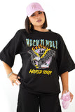 T-SHIRT ROCK N ROLL NERA CON SPALLINE MEZZA MANICA
