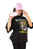 T-SHIRT ROCK N ROLL NERA CON SPALLINE MEZZA MANICA