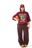 T-SHIRT ROCK N ROLL BORDEAUX CON SPALLINE MEZZA MANICA