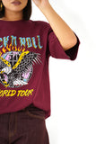 T-SHIRT ROCK N ROLL BORDEAUX CON SPALLINE MEZZA MANICA