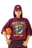 T-SHIRT ROCK N ROLL BORDEAUX CON SPALLINE MEZZA MANICA
