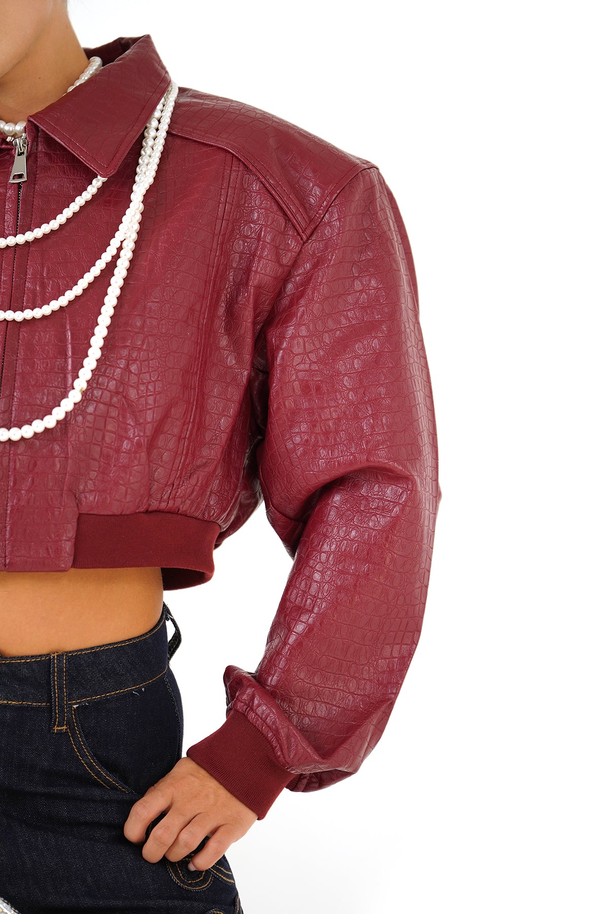 GIUBBOTTO PIPER BORDEAUX CROPPED TRAMA COCCODRILLO