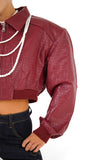 GIUBBOTTO PIPER BORDEAUX CROPPED TRAMA COCCODRILLO