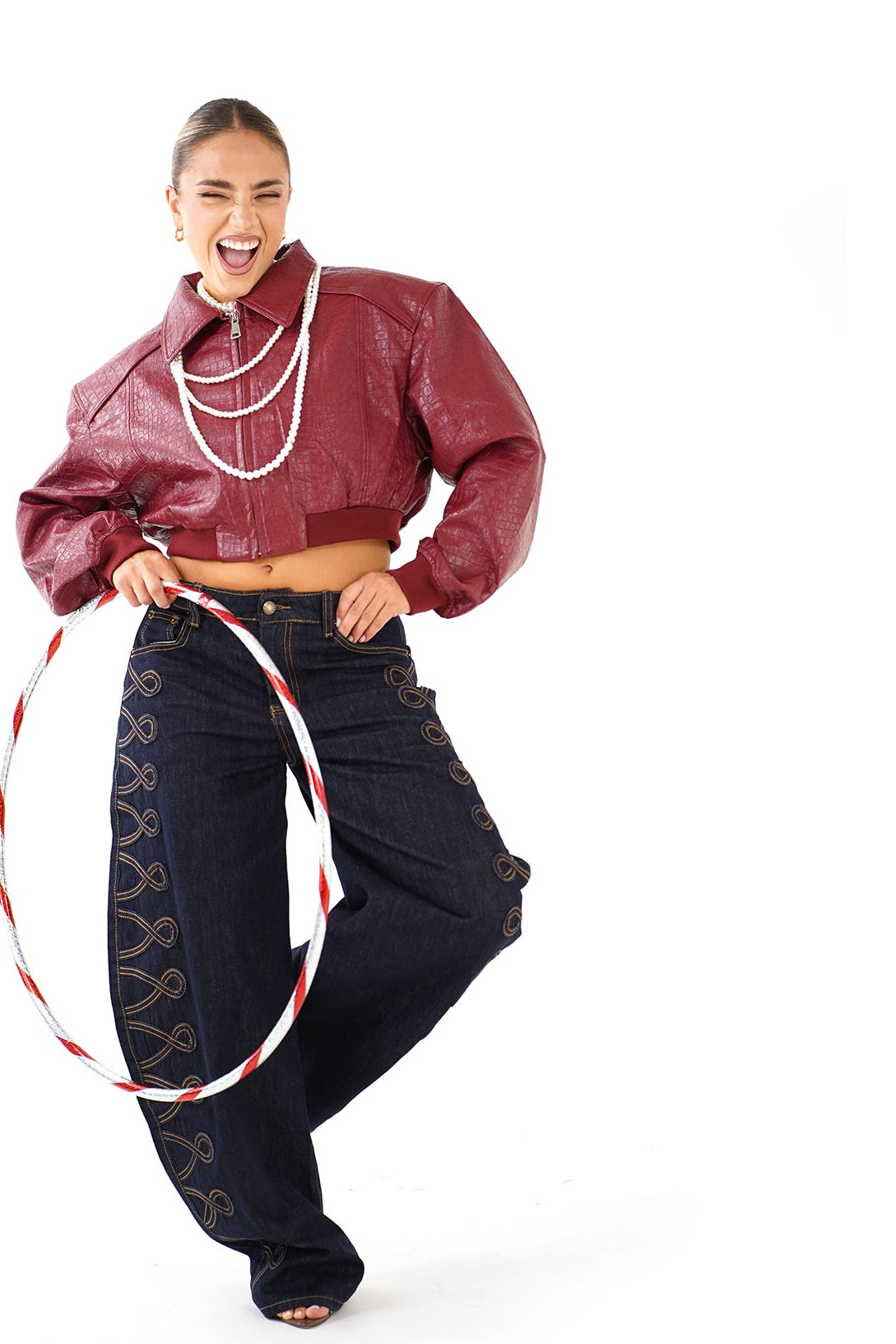 GIUBBOTTO PIPER BORDEAUX CROPPED TRAMA COCCODRILLO