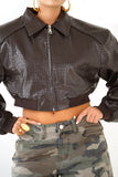 GIUBBOTTO PIPER MARONE CROPPED TRAMA COCCODRILLO