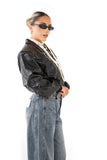 GIUBBOTTO PIPER NERO CROPPED TRAMA COCCODRILLO