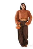 T-SHIRT XENA TERRACOTTA CROPPED MANICHE LUNGHE COLLO ALTO JUSTWEST