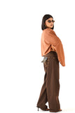 T-SHIRT XENA TERRACOTTA CROPPED MANICHE LUNGHE COLLO ALTO JUSTWEST