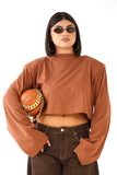 T-SHIRT XENA TERRACOTTA CROPPED MANICHE LUNGHE COLLO ALTO JUSTWEST