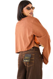 T-SHIRT XENA TERRACOTTA CROPPED MANICHE LUNGHE COLLO ALTO JUSTWEST