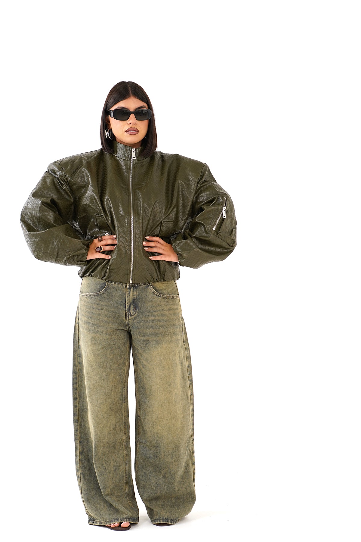 GIUBBOTTO BOMBER MORGAN VERDE TRAMA QUADRETTI