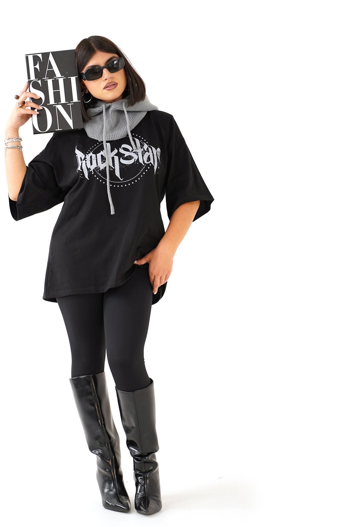 T-SHIRT ROCKSTAR NERO CON SPALLINE MEZZA MANICA