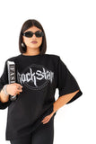 T-SHIRT ROCKSTAR NERO CON SPALLINE MEZZA MANICA