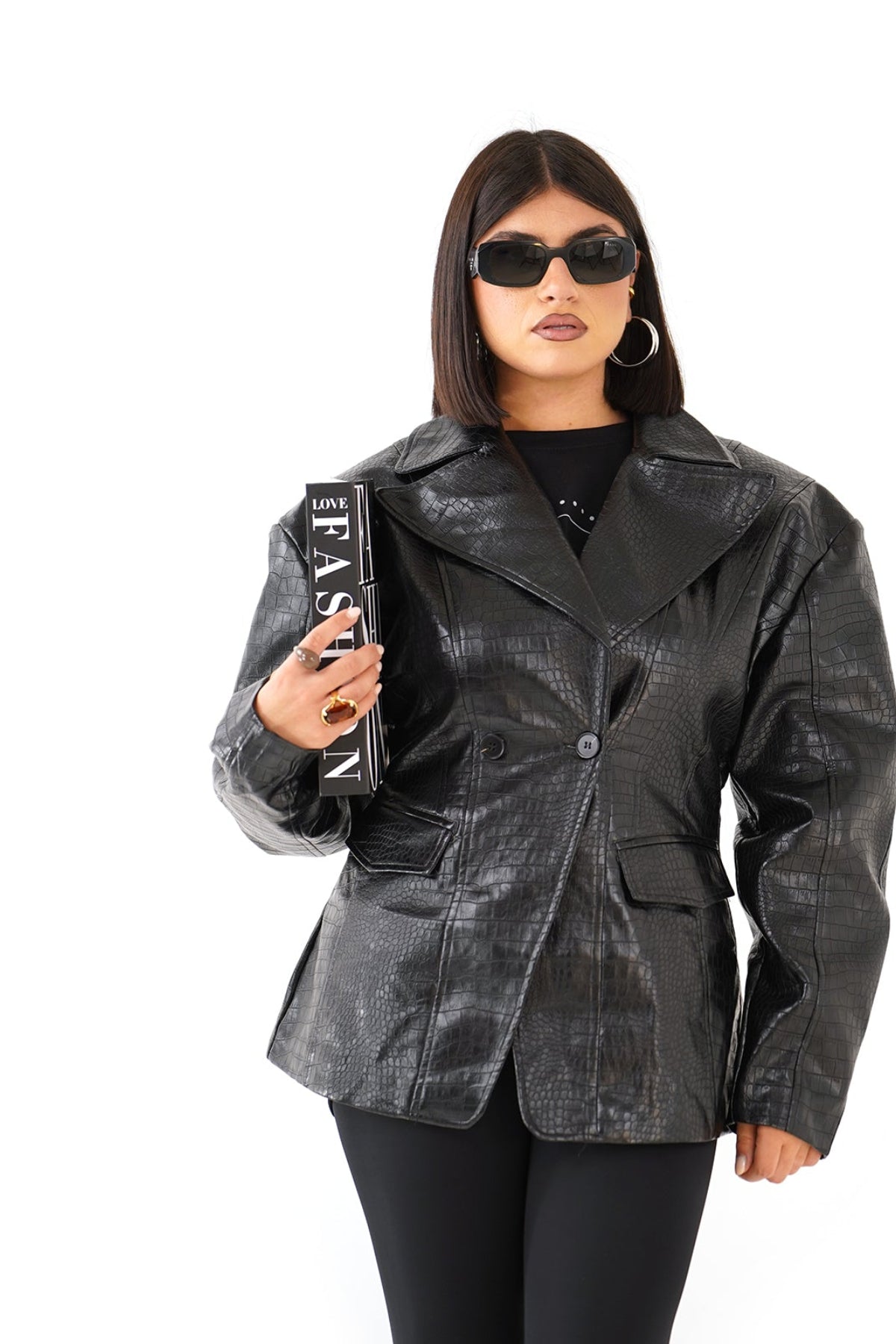 BLAZER KYLIE NERO IN ECOPELLE TRAMA COCCODRILLO