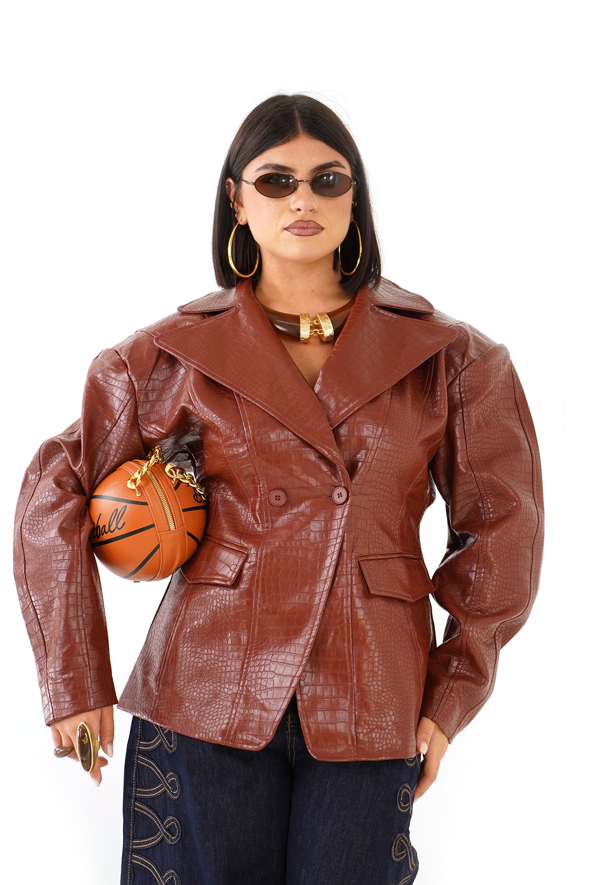 BLAZER KYLIE TERRACOTTA IN ECOPELLE TRAMA COCCODRILLO