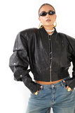 GIUBBOTTO RILEY CROPPED NERO IN ECOPELLE MANICHE CON BOTTONI