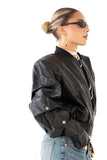 GIUBBOTTO RILEY CROPPED NERO IN ECOPELLE MANICHE CON BOTTONI