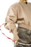 GIUBBOTTO RILEY CROPPED VANIGLIA IN ECOPELLE MANICHE CON BOTTONI