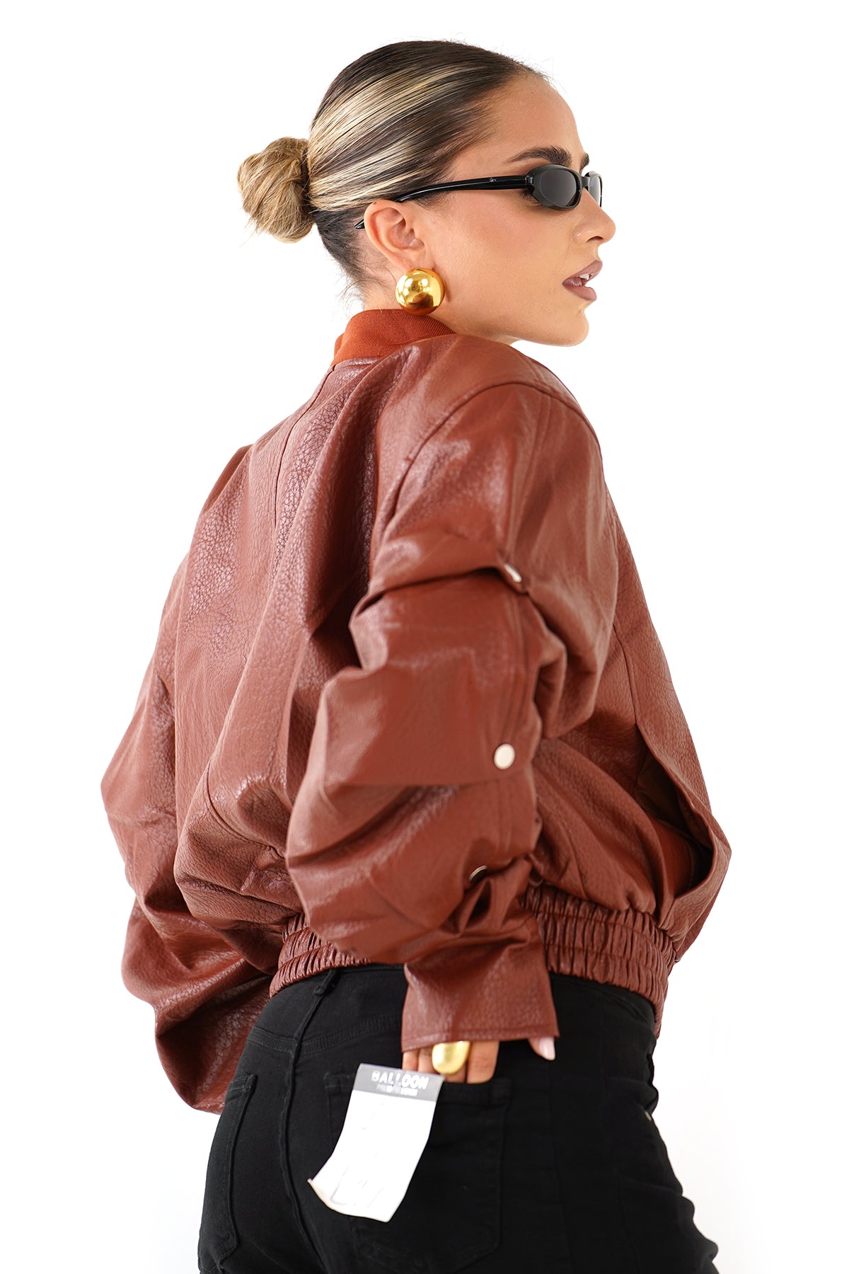 GIUBBOTTO RILEY CROPPED TERRACOTTA IN ECOPELLE MANICHE CON BOTTONI