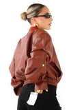 GIUBBOTTO RILEY CROPPED TERRACOTTA IN ECOPELLE MANICHE CON BOTTONI