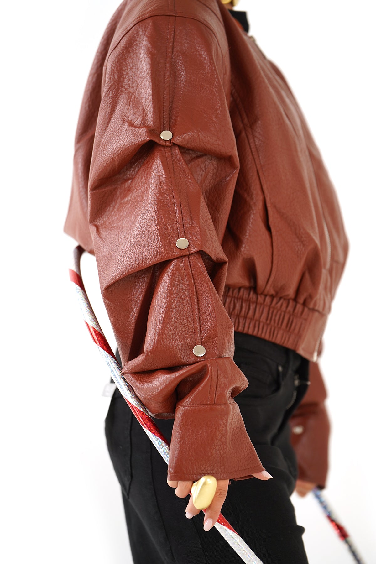 GIUBBOTTO RILEY CROPPED TERRACOTTA IN ECOPELLE MANICHE CON BOTTONI