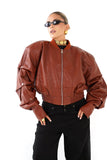 GIUBBOTTO RILEY CROPPED TERRACOTTA IN ECOPELLE MANICHE CON BOTTONI