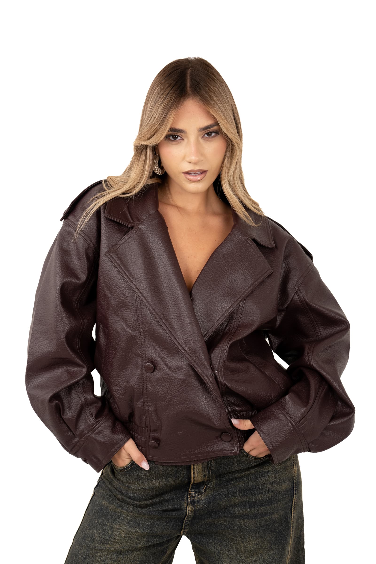 GIUBBOTTO CRUDELIA BORDEAUX PELLE CON COLLO PELLICCIA REMOVIBILE
